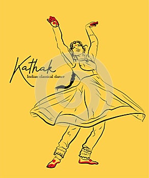 Indian classical dance Kathak sketch or vector illustration photo